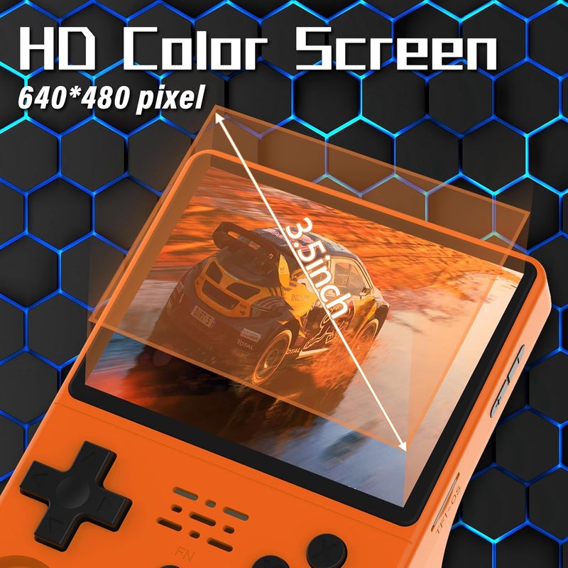 FVBADE [30000 in 1] R40S PRO Handheld Game Console 3.5 inch IPS Screen Mini Retro Console 3800mAh Portable Pocket Arcade 45+ Mainstream Emulator 256G TF Card Transparent.(Orange) - Image 2